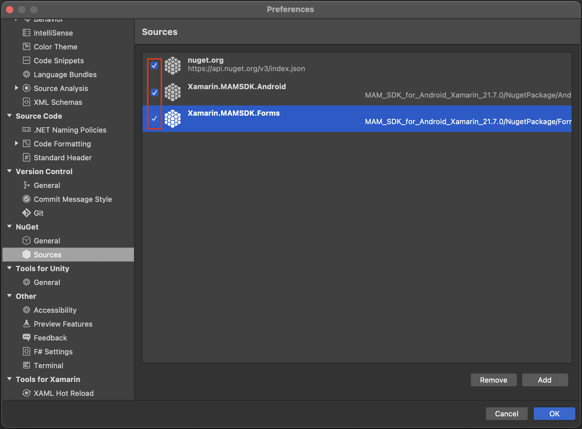Confirm added nuget sources