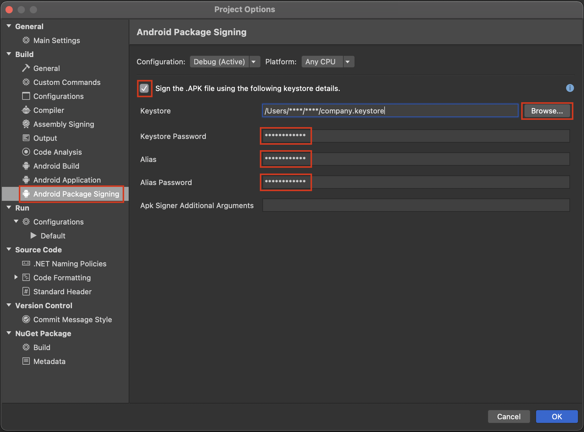 Add key details for debug build