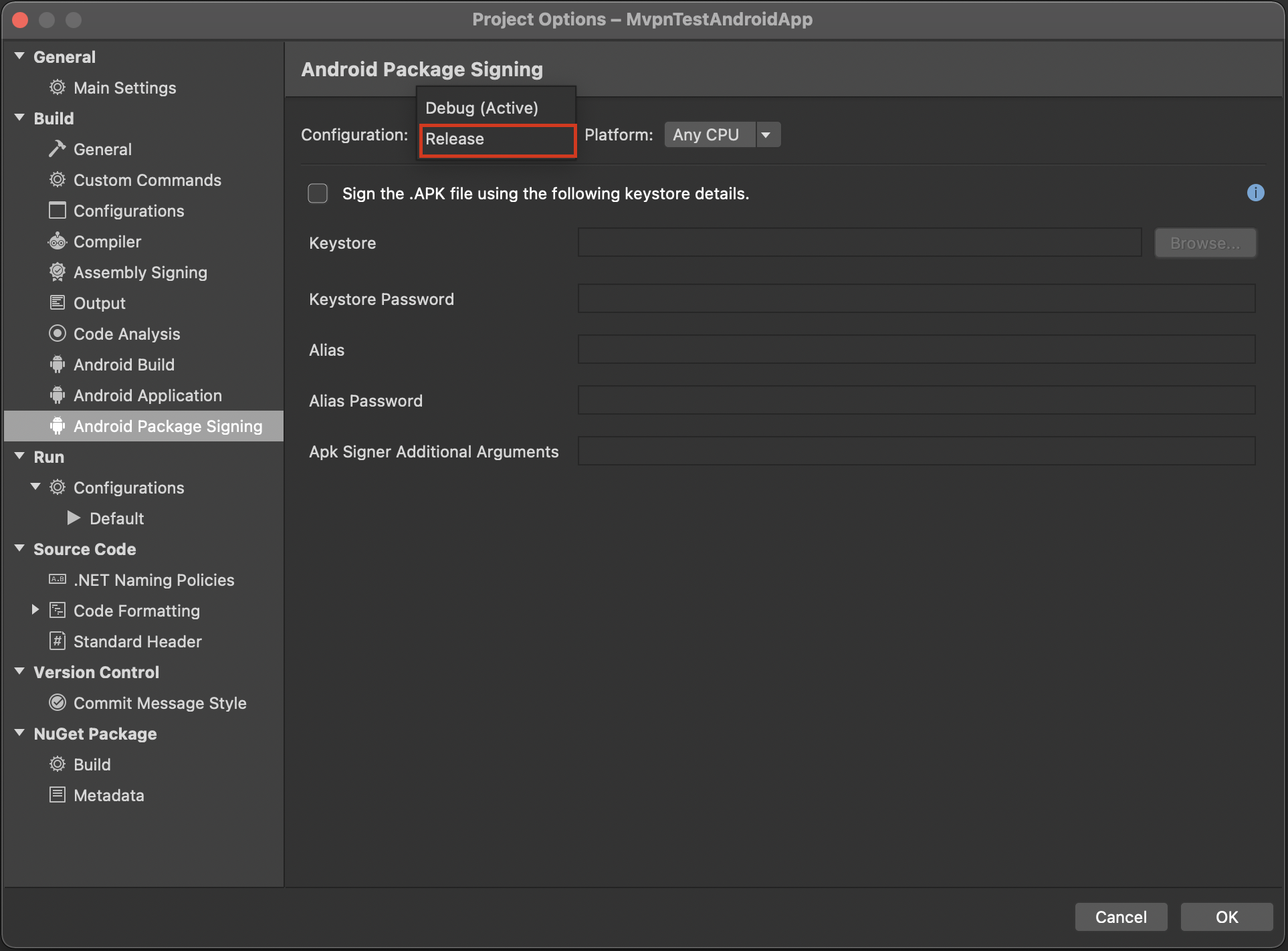Add key details for Release build