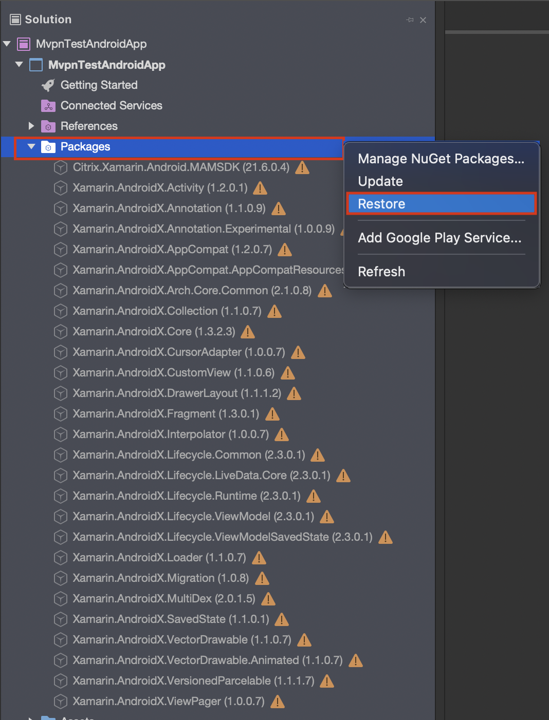 Restore NuGet sources