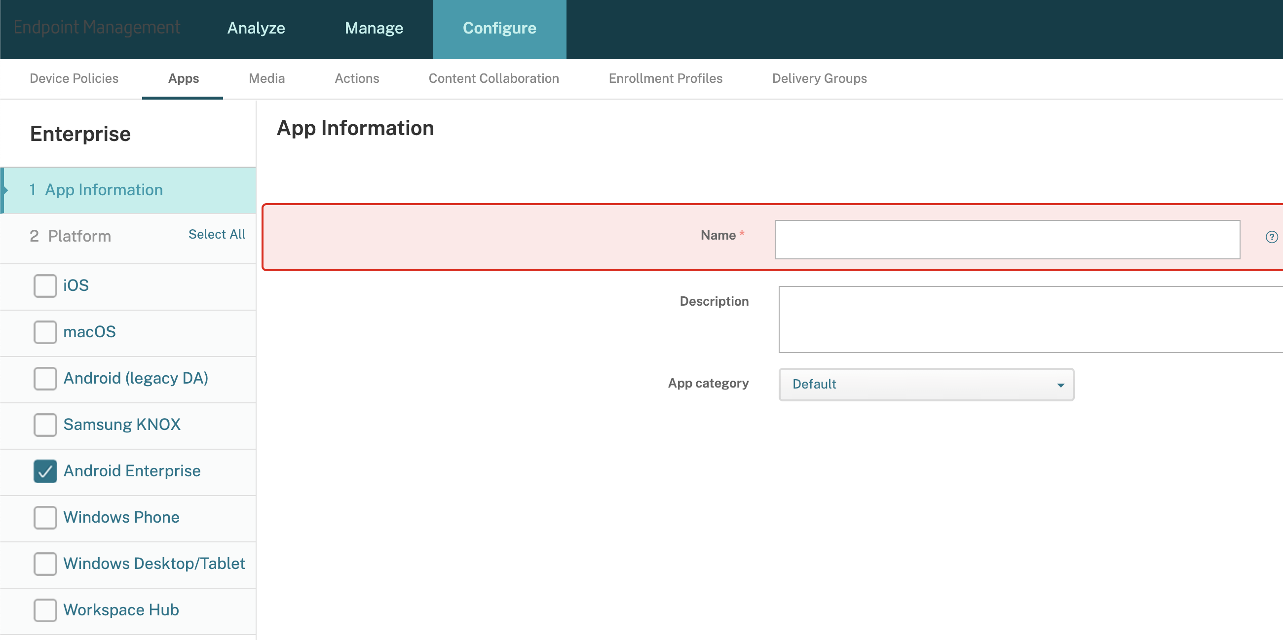 Select Android Enterprise