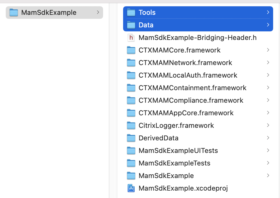 MAM SDK directories copied