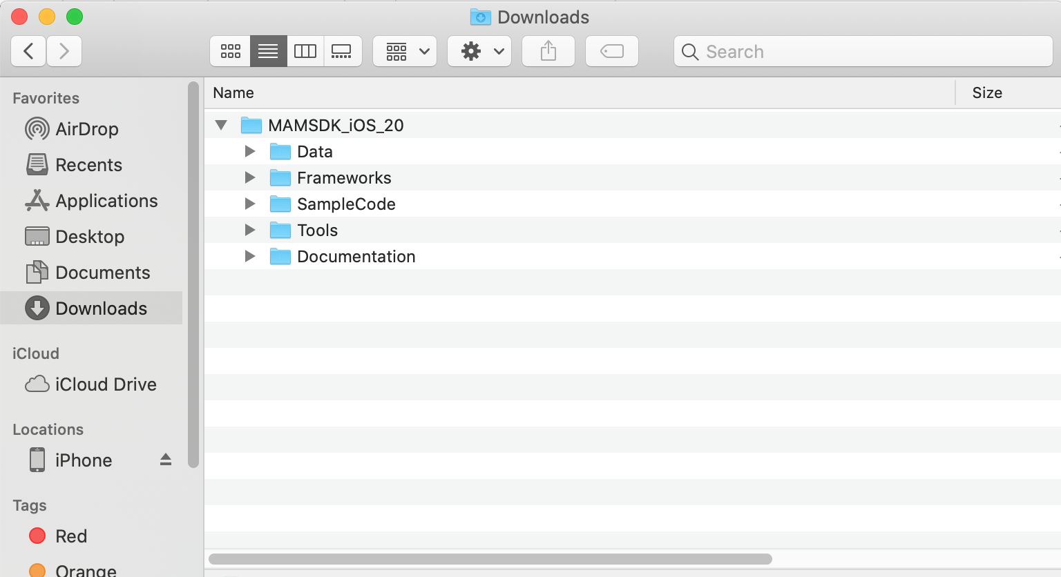 SDK in Downloads folder