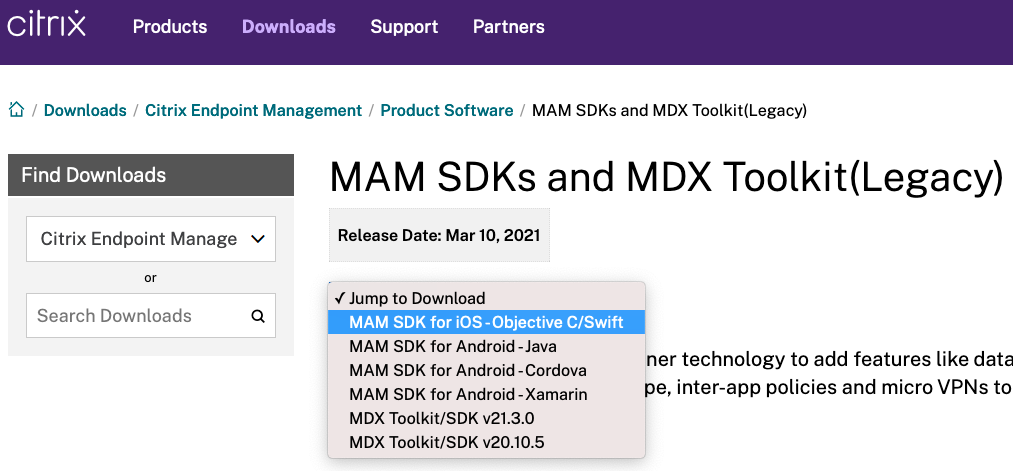 Select SDK download