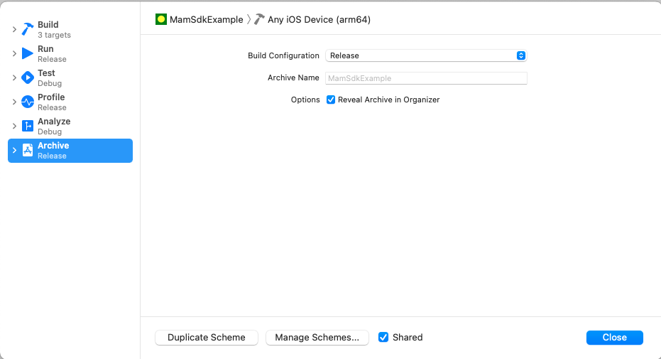 Archive Build Configuration to Release