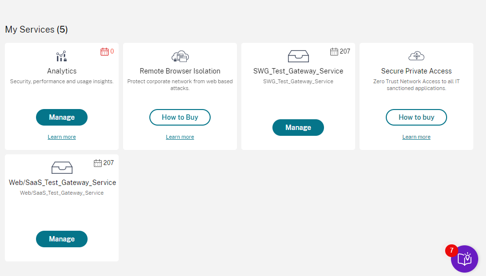 Services tiles in Secure Private Access