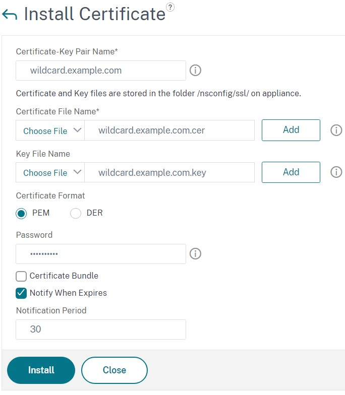 Screenshot of certificate installation screen