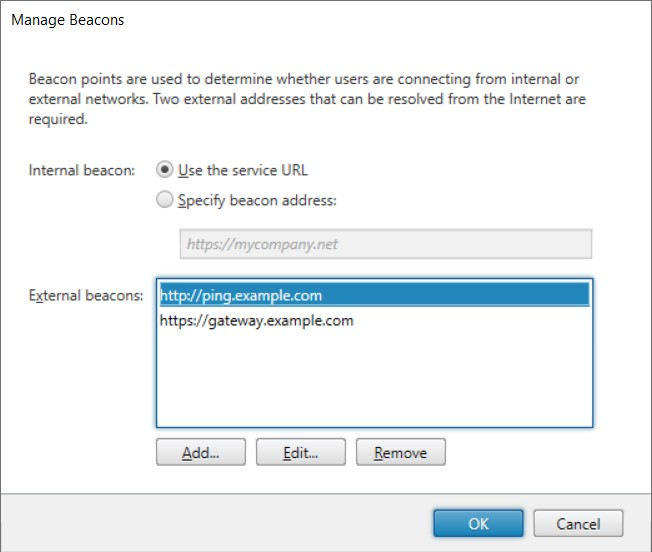 Screenshot of manage beacons screen