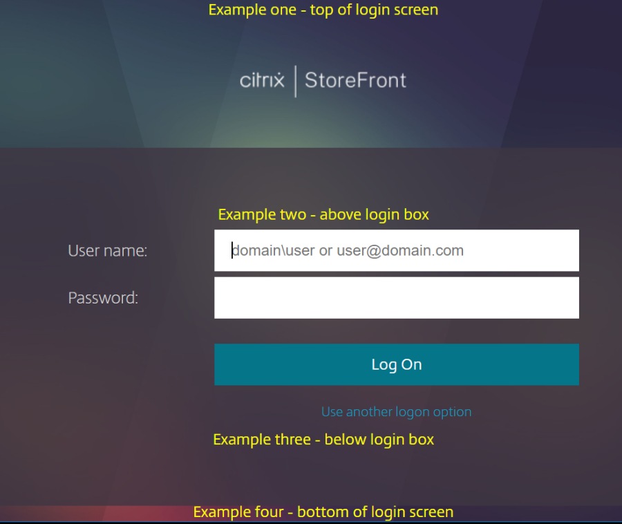 Screenshot of page with login header