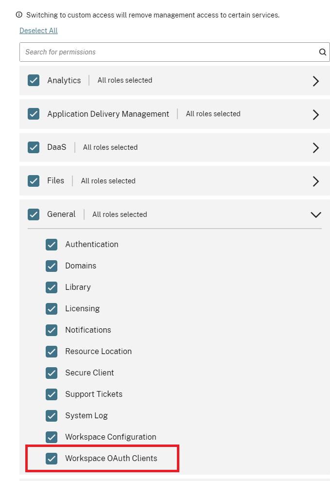 Workspace OAuth Clients permission